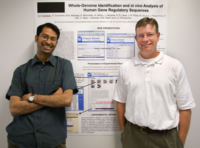 Berkeley Lab researchers Shyam Prabhakar (left) and Len Pennacchio